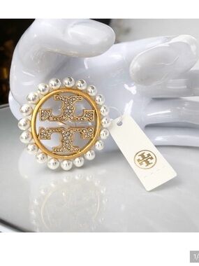 Tory Burch Miller Pavé Pearl•Crystal•Gold Brooch New With Tags